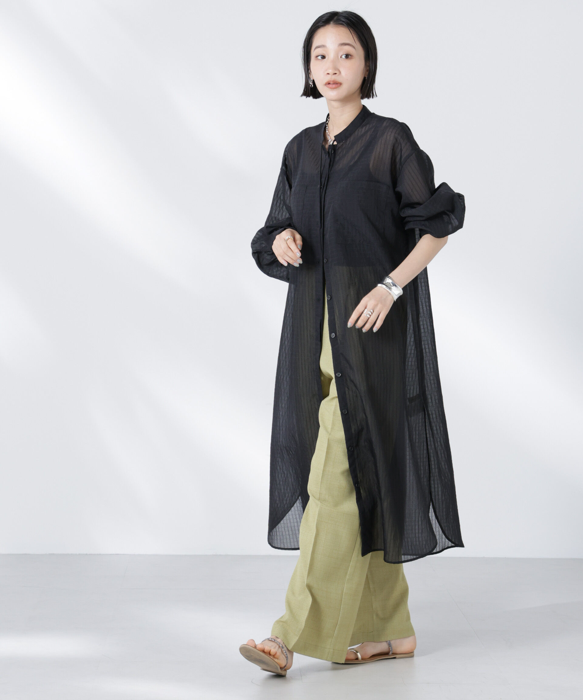 nano･universe「シアーストライプシャツワンピース」|ワンピース|