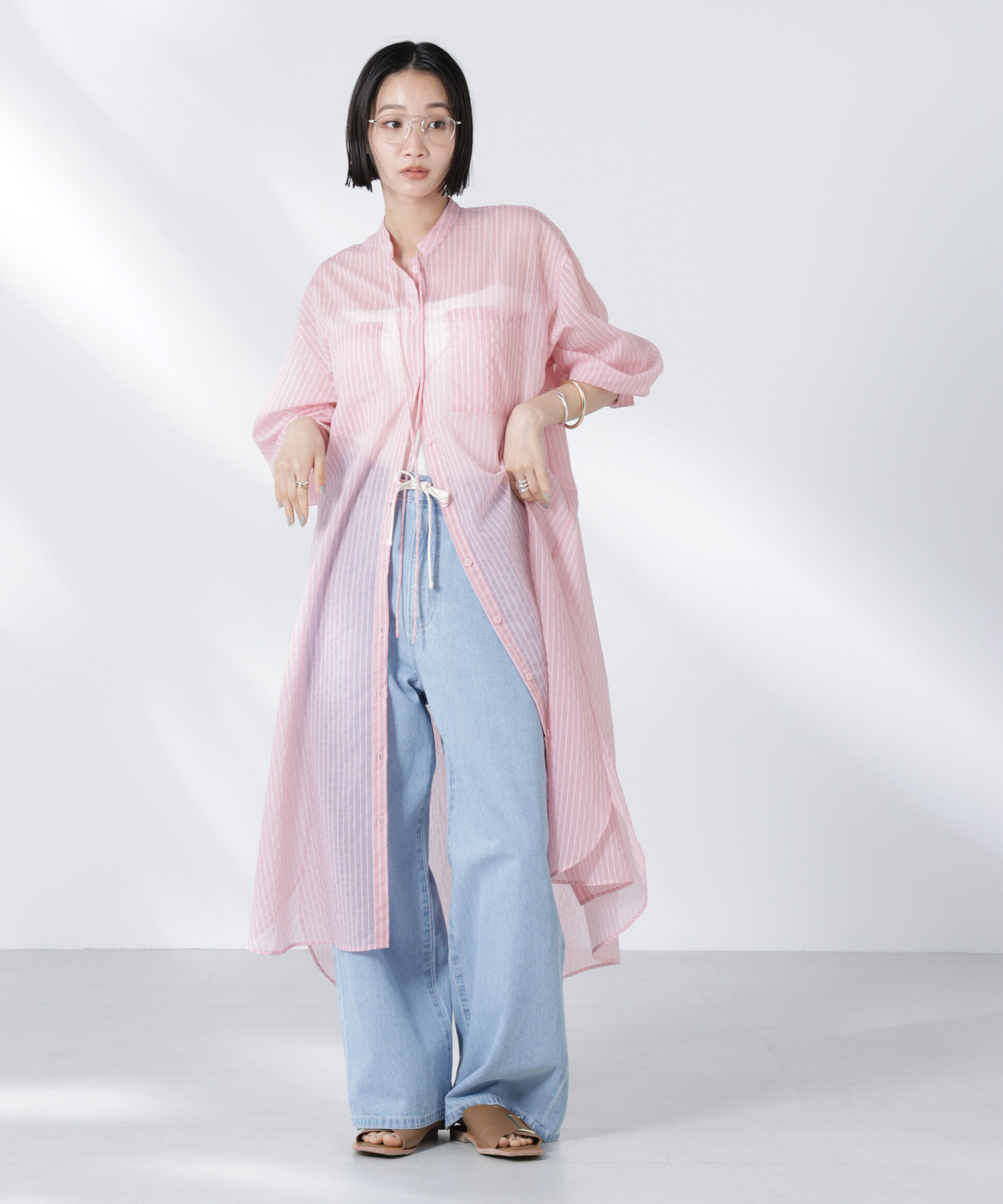 nano･universe「シアーストライプシャツワンピース」|ワンピース|