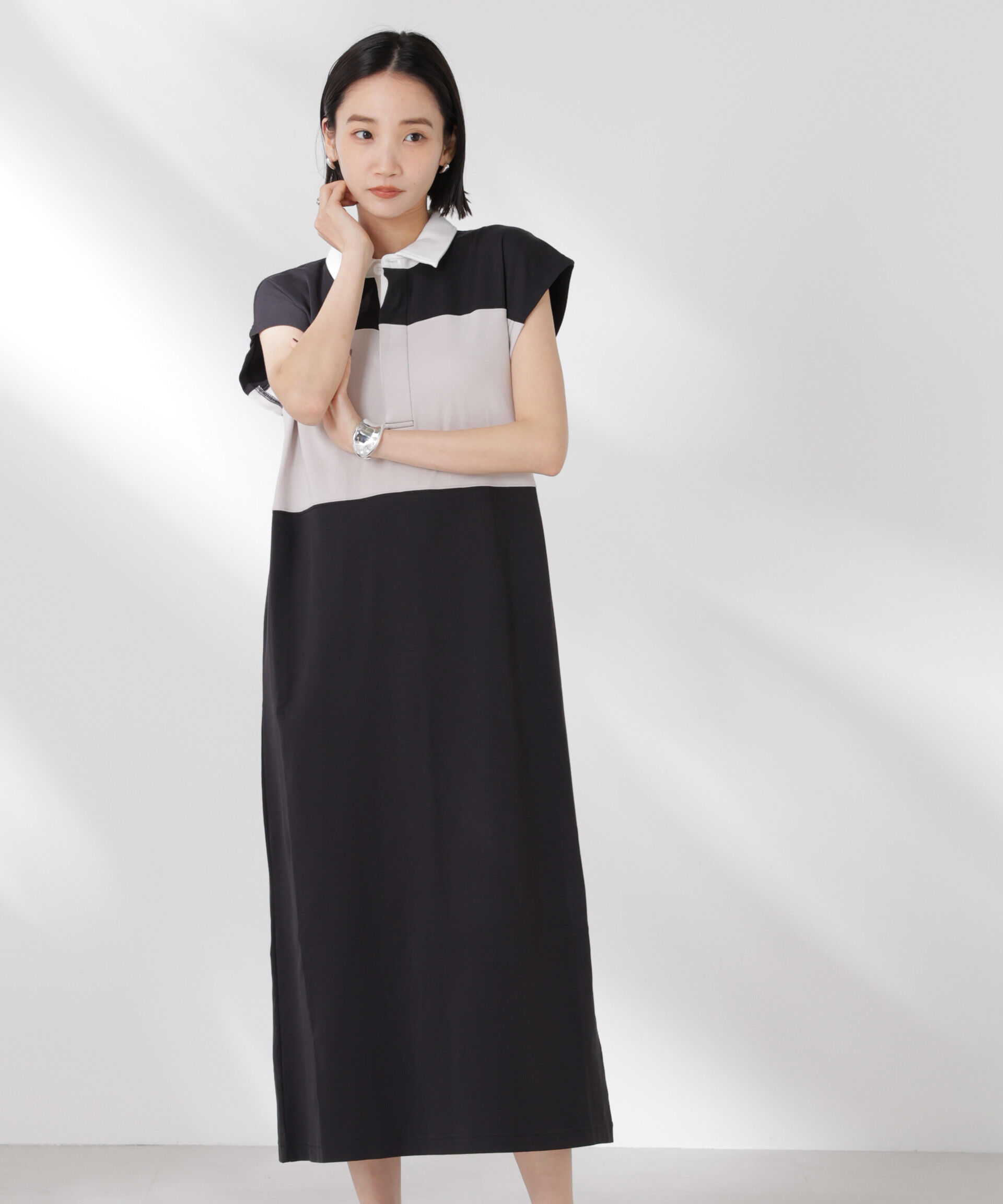 nano･universe「フレンチスリーブラガーシャツワンピース」|ワンピース|ブラック