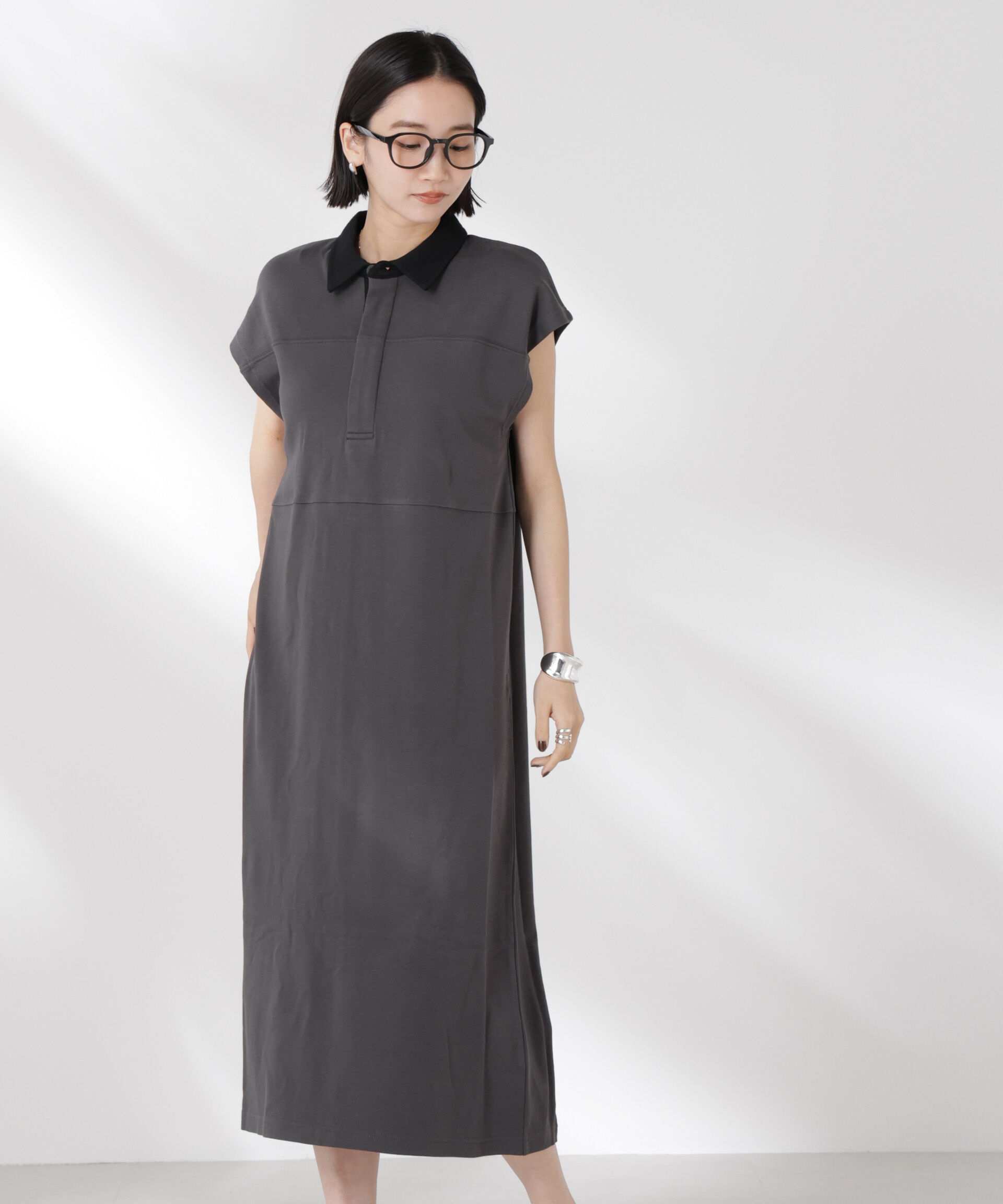 nano･universe「フレンチスリーブラガーシャツワンピース」|ワンピース|チャコール3