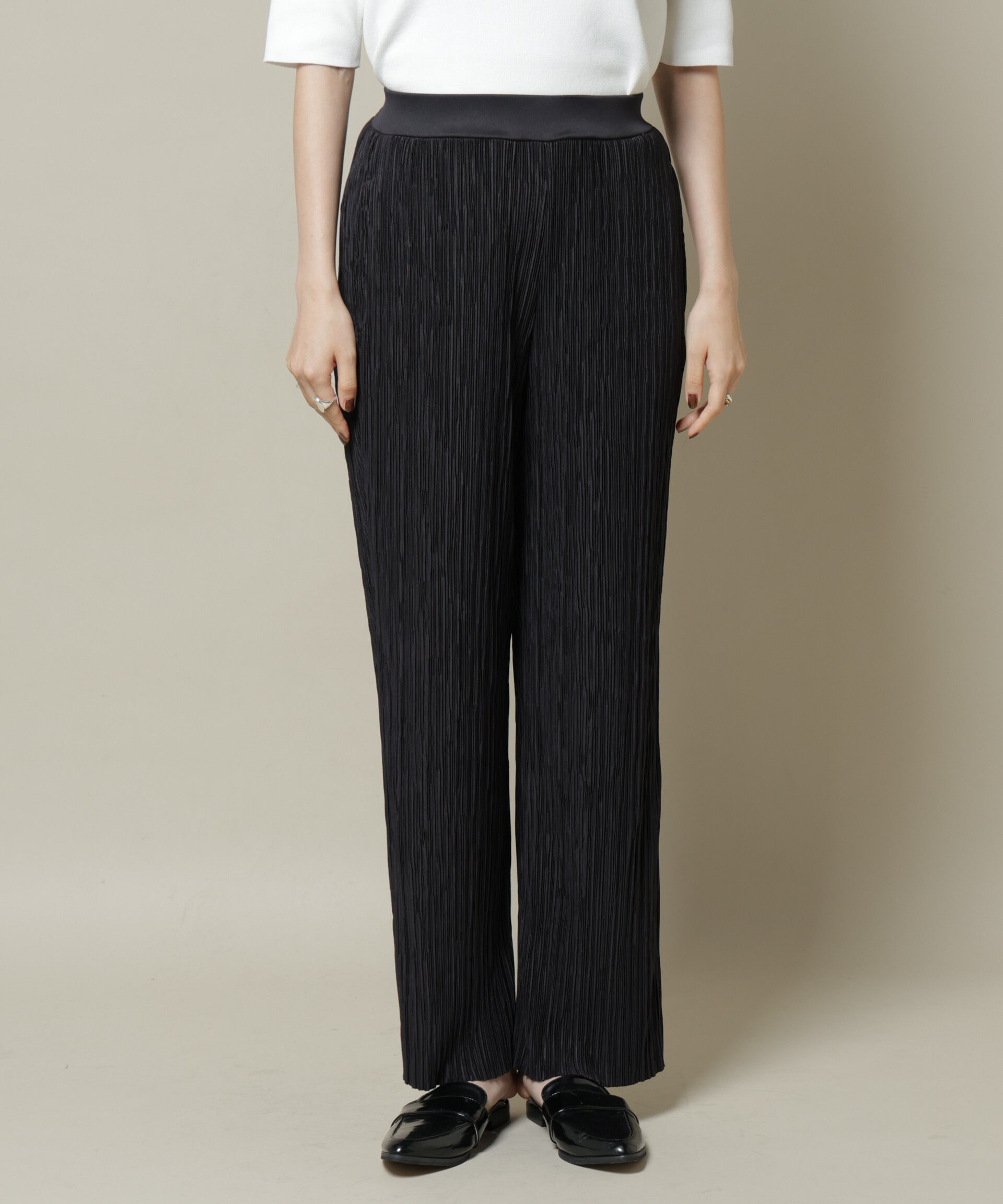 nano･universe「ランダムプリーツカットセミワイドパンツ(セットアップ可)」|チノ|