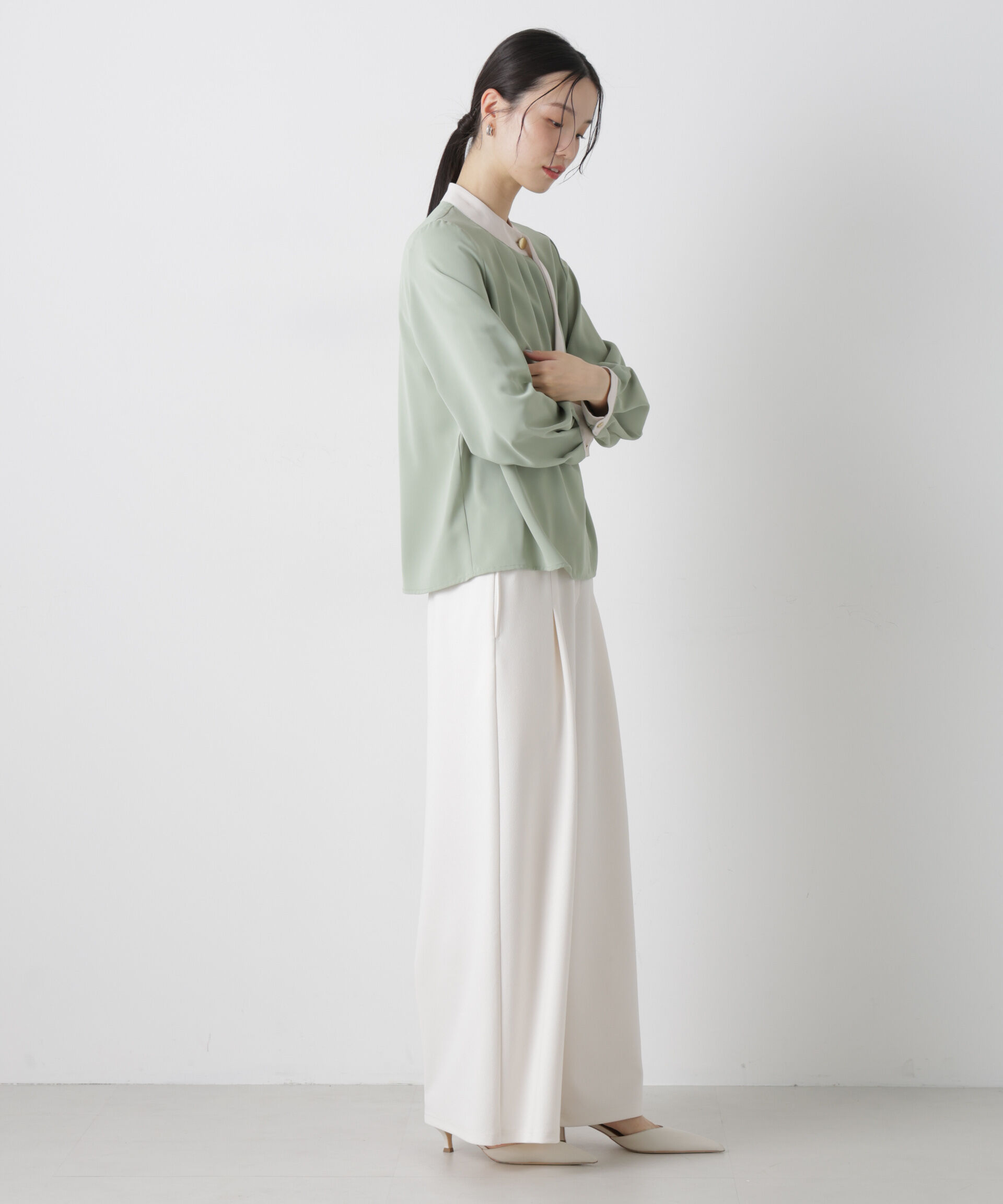 nano･universe「フロントタックバイカラーボータイブラウス」|シャツ・ブラウス|