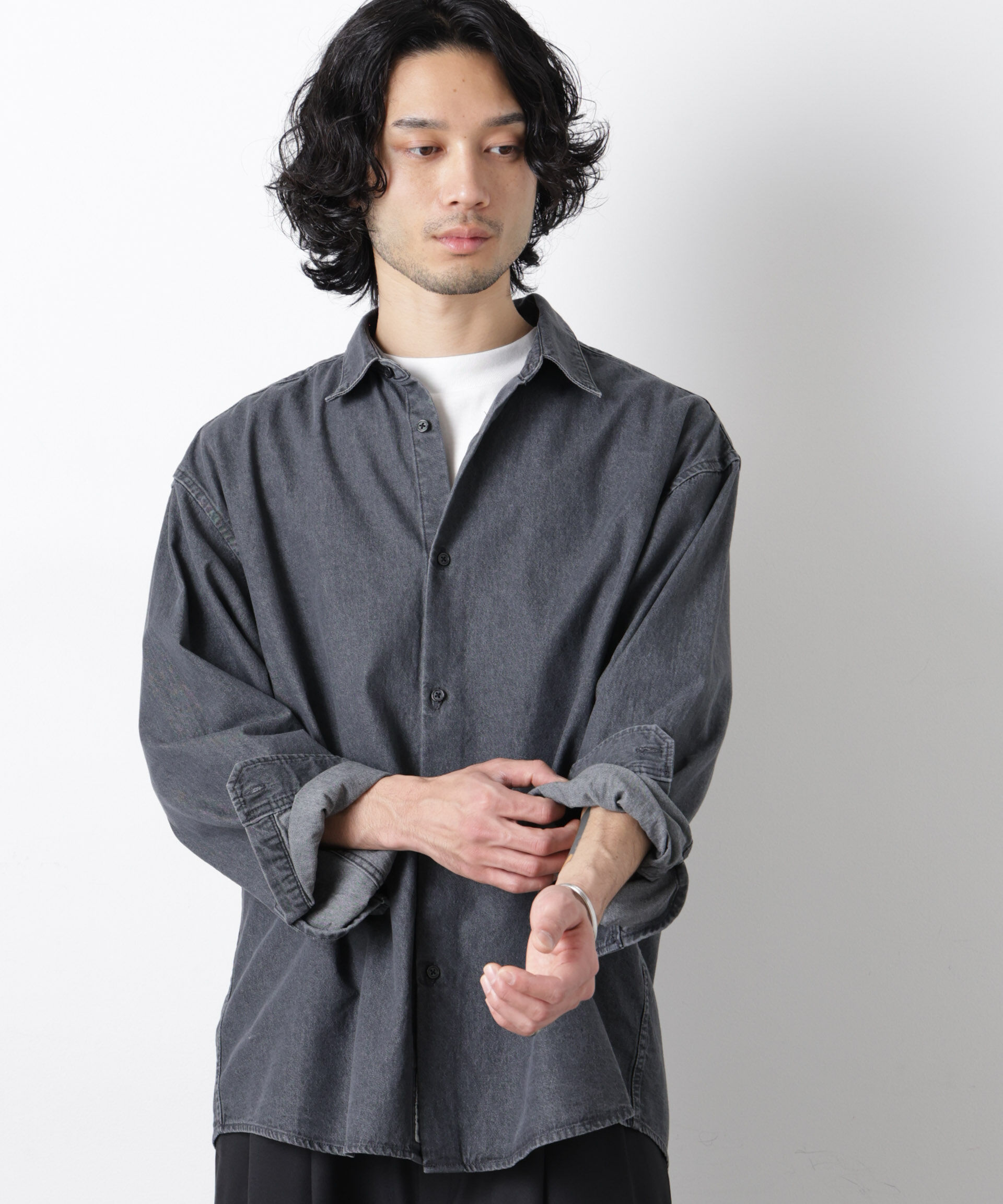 nano･universe「｢OtoNANO｣大人のワイドシャツ デニムシャツ 長袖」|シャツ・ブラウス|