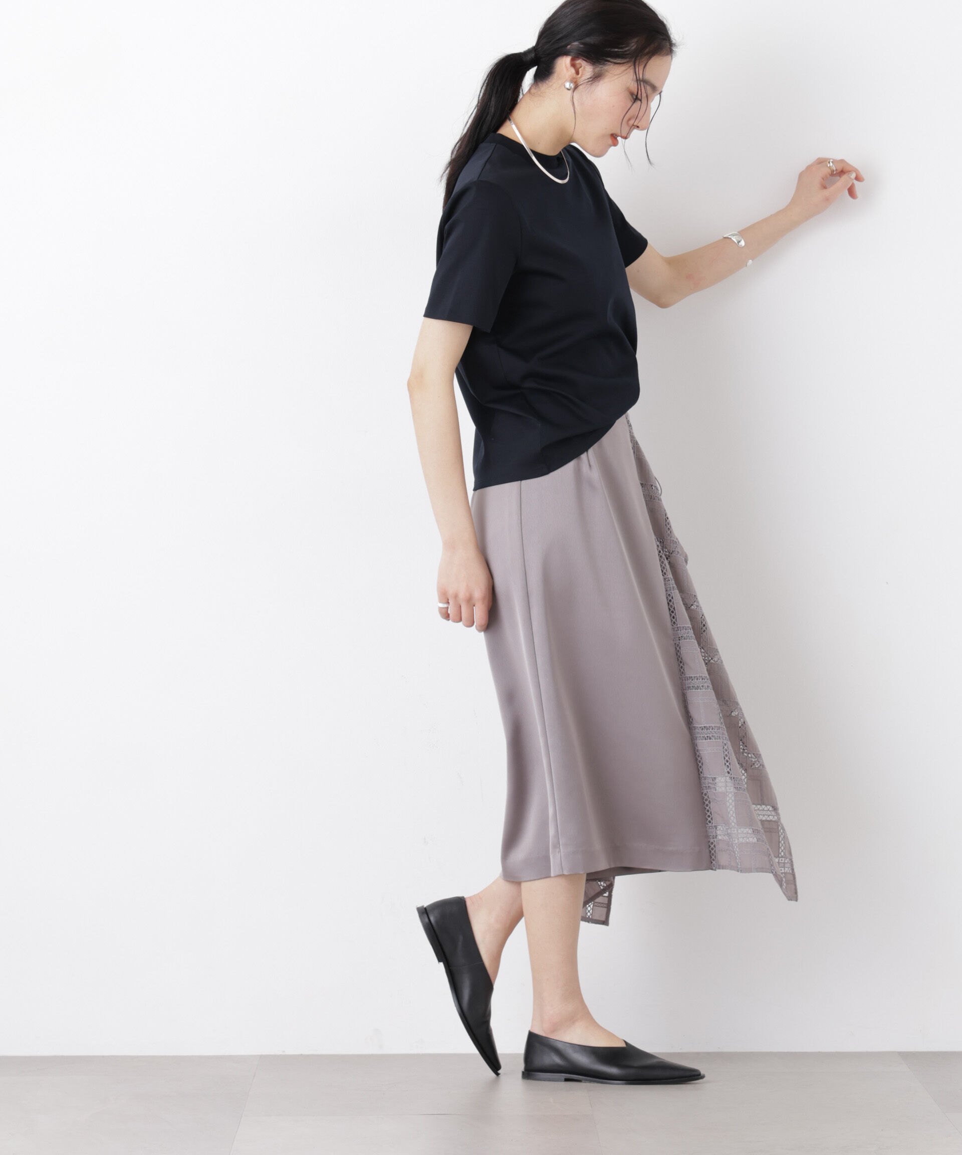 nano･universe「スクエアヘム刺繍レース切り替えスカート」|スカート|