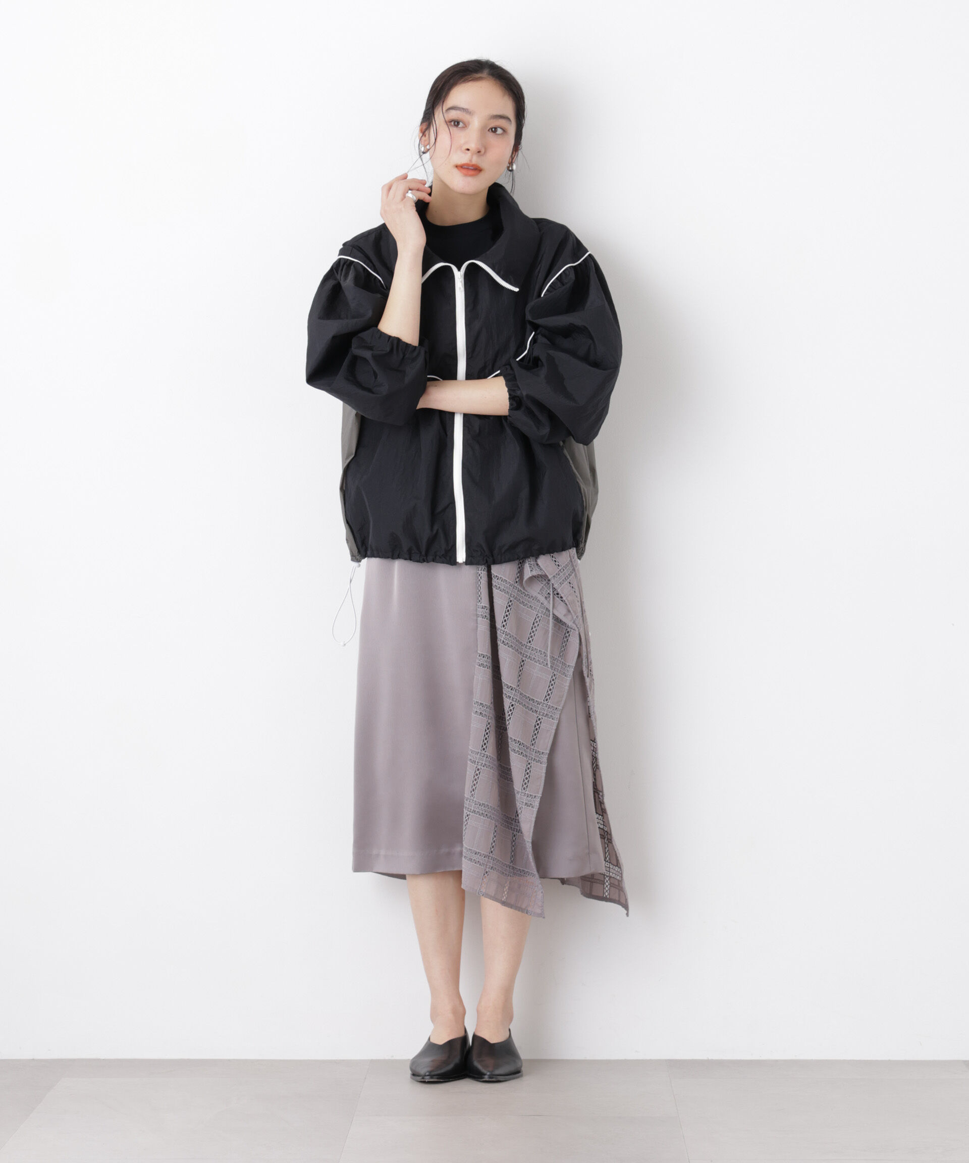 nano･universe「スクエアヘム刺繍レース切り替えスカート」|スカート|