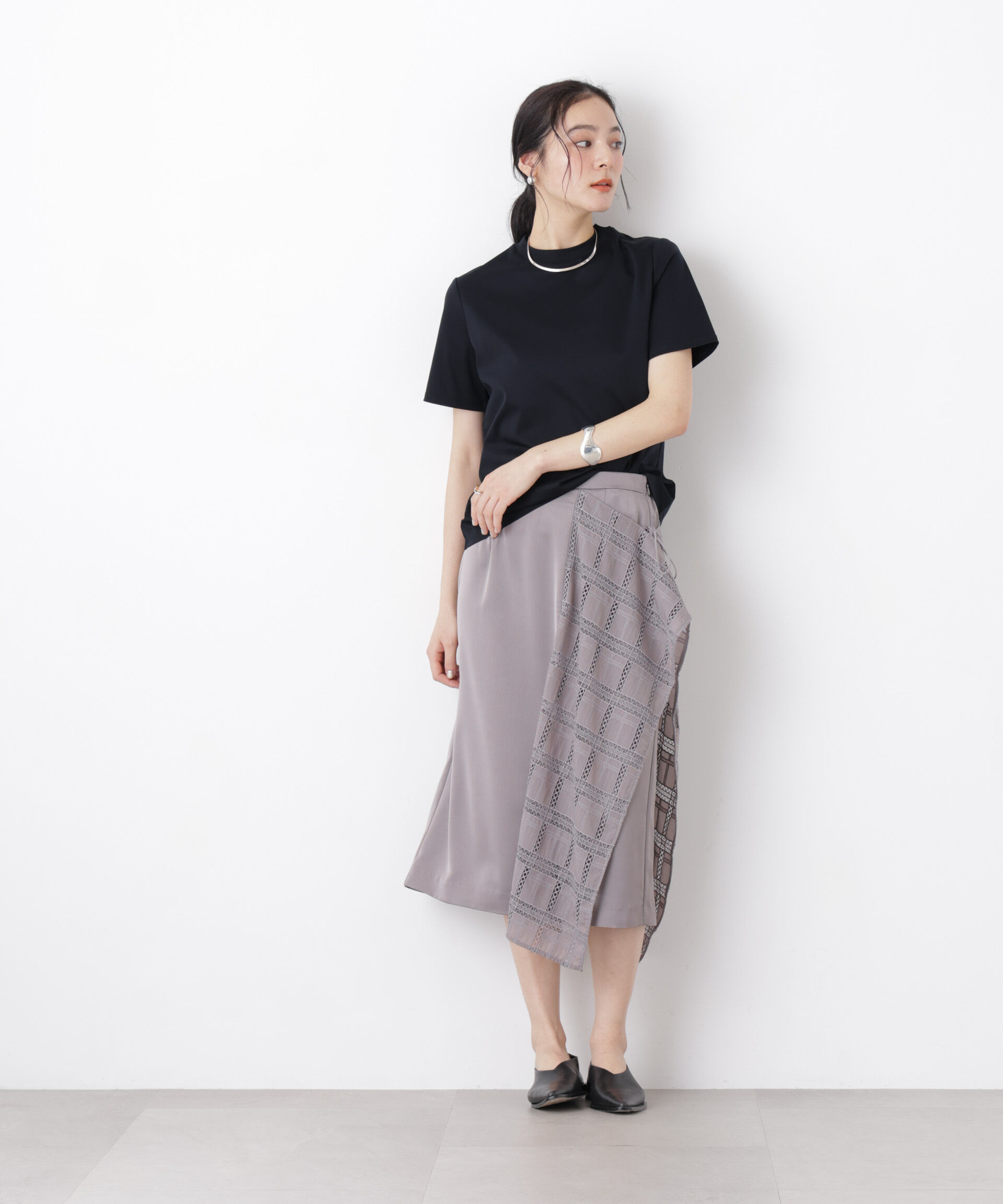 nano･universe「スクエアヘム刺繍レース切り替えスカート」|スカート|