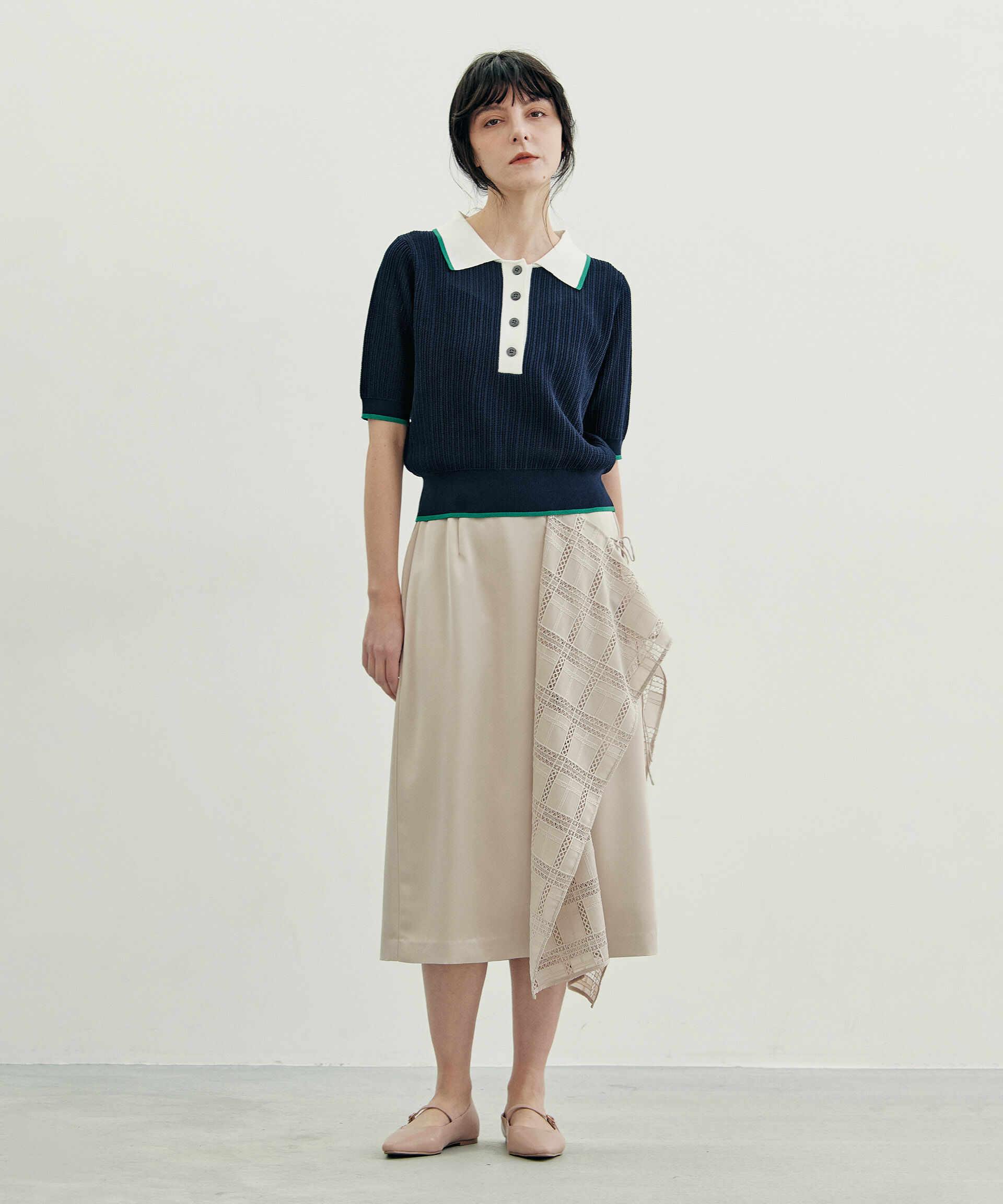 nano･universe「スクエアヘム刺繍レース切り替えスカート」|スカート|ライトベージ 1