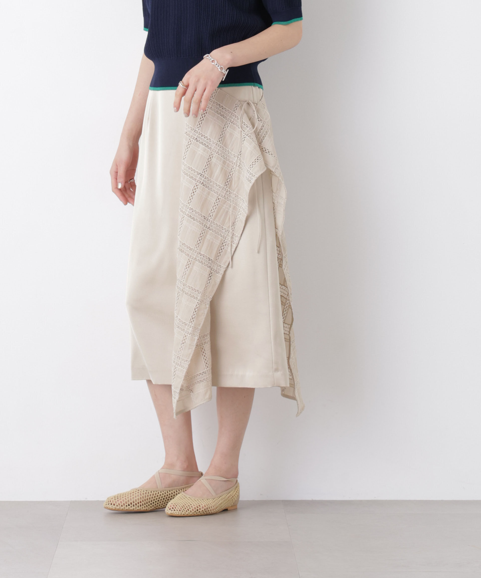 nano･universe「スクエアヘム刺繍レース切り替えスカート」|スカート|