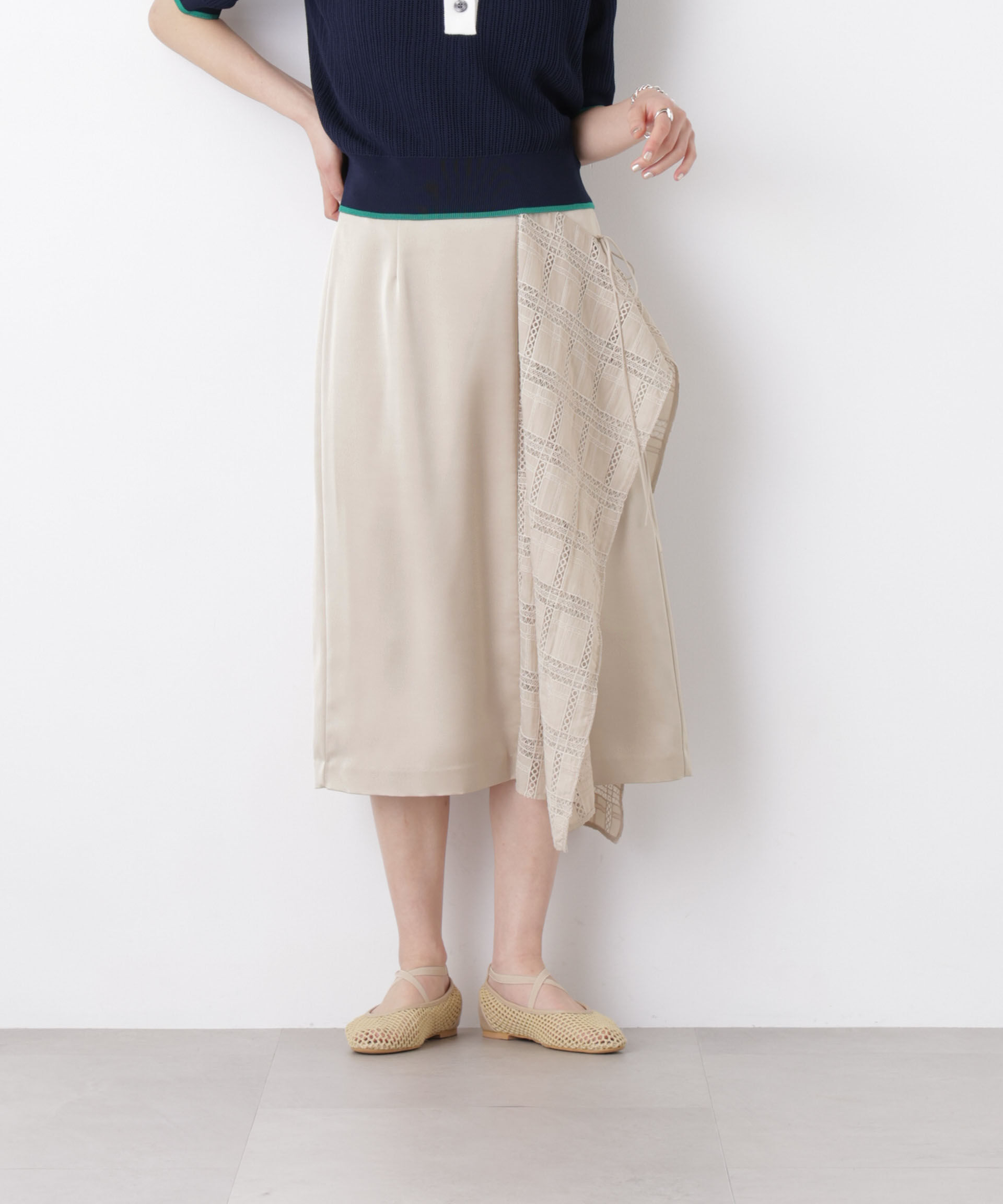 nano･universe「スクエアヘム刺繍レース切り替えスカート」|スカート|