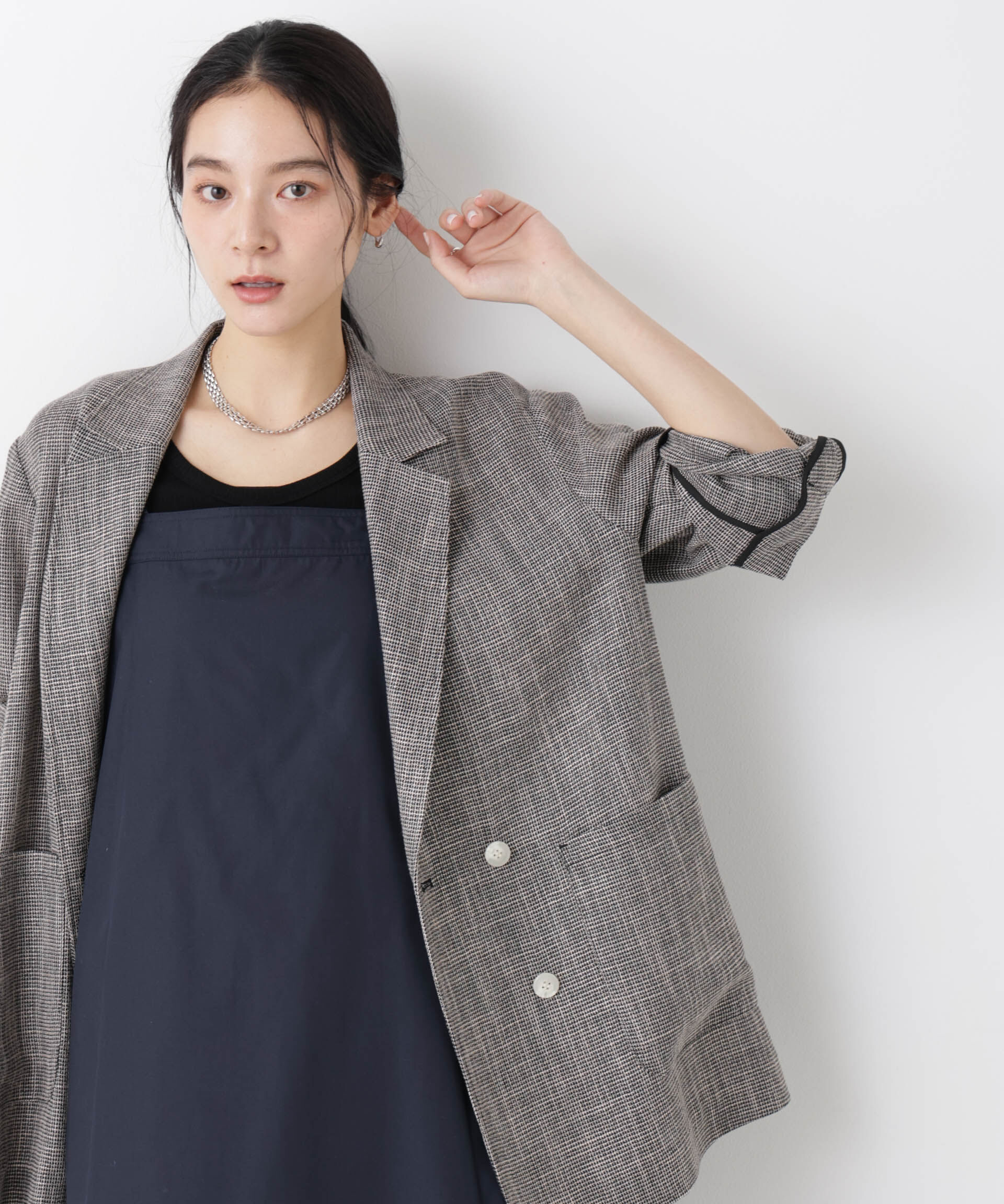 nano･universe「カラミ織りダブルジャケット(セットアップ可)」|テーラードジャケット|