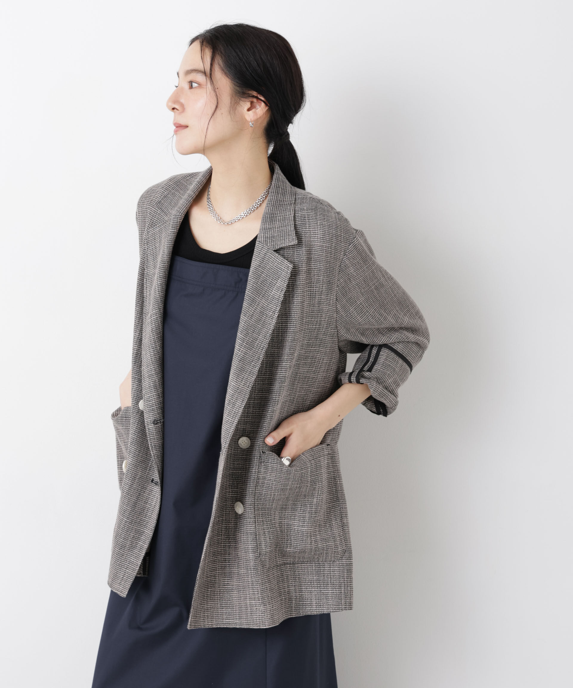 nano･universe「カラミ織りダブルジャケット(セットアップ可)」|テーラードジャケット|