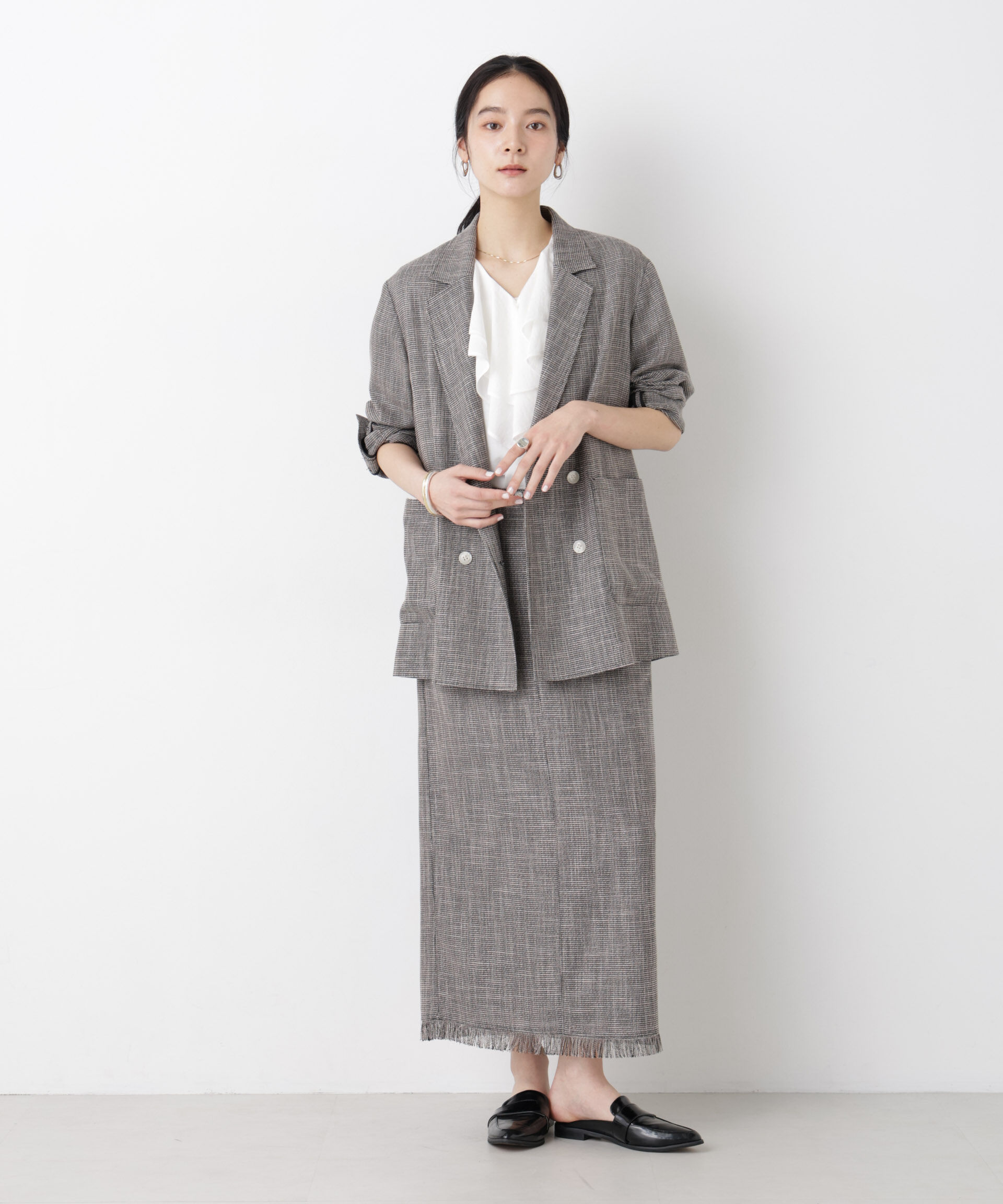 nano･universe「カラミ織りダブルジャケット(セットアップ可)」|テーラードジャケット|