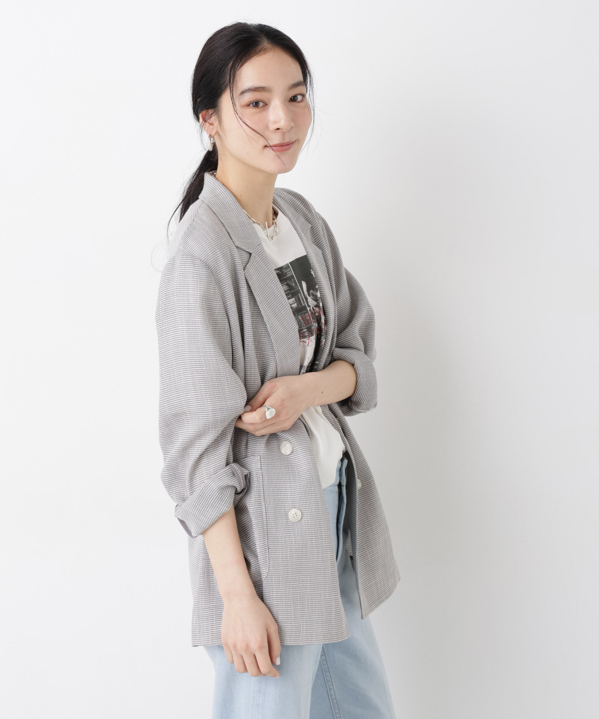 nano･universe「カラミ織りダブルジャケット(セットアップ可)」|テーラードジャケット|
