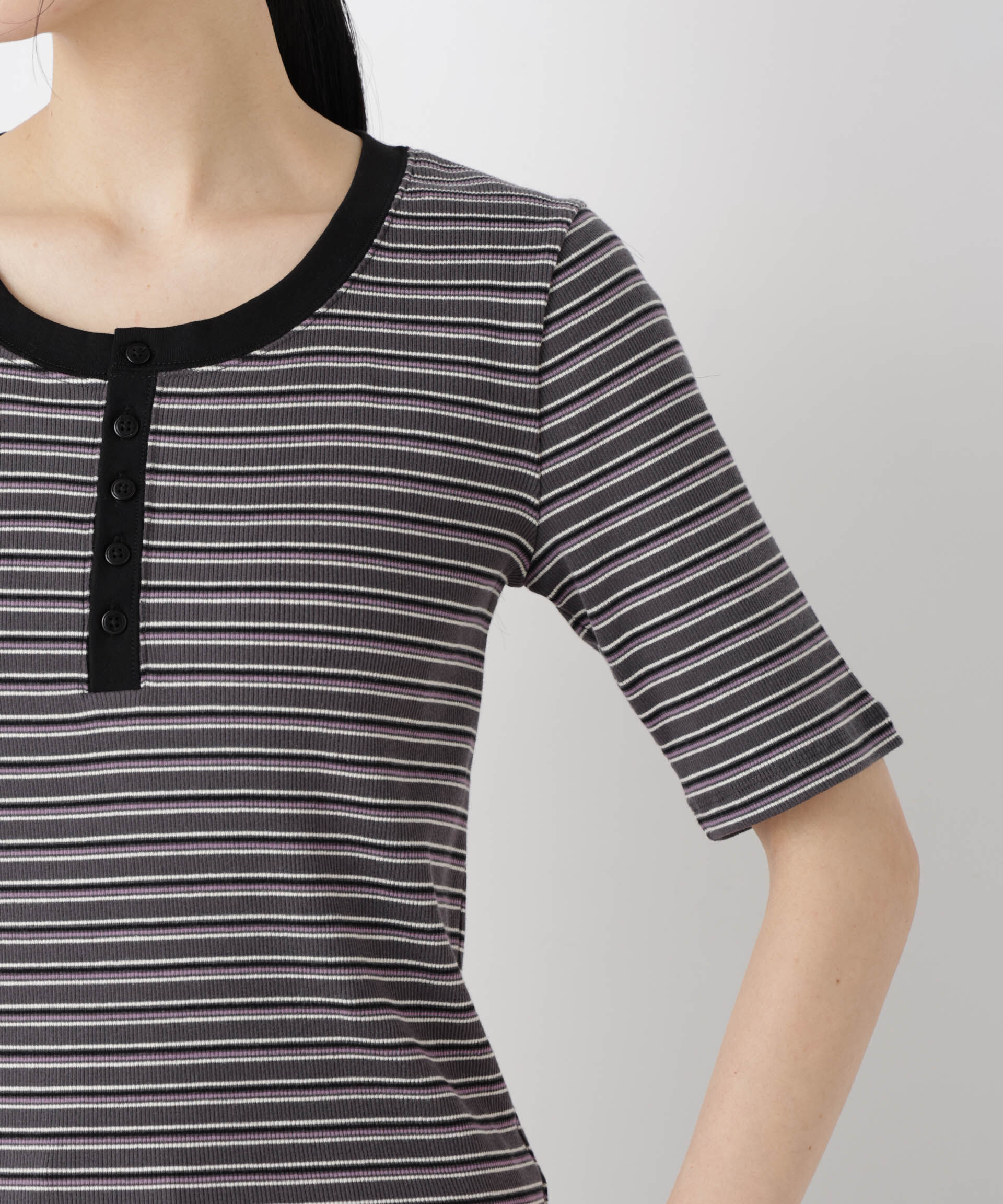 nano･universe「ボーダーテレコヘンリーネックTシャツ」|Tシャツ・カットソー|