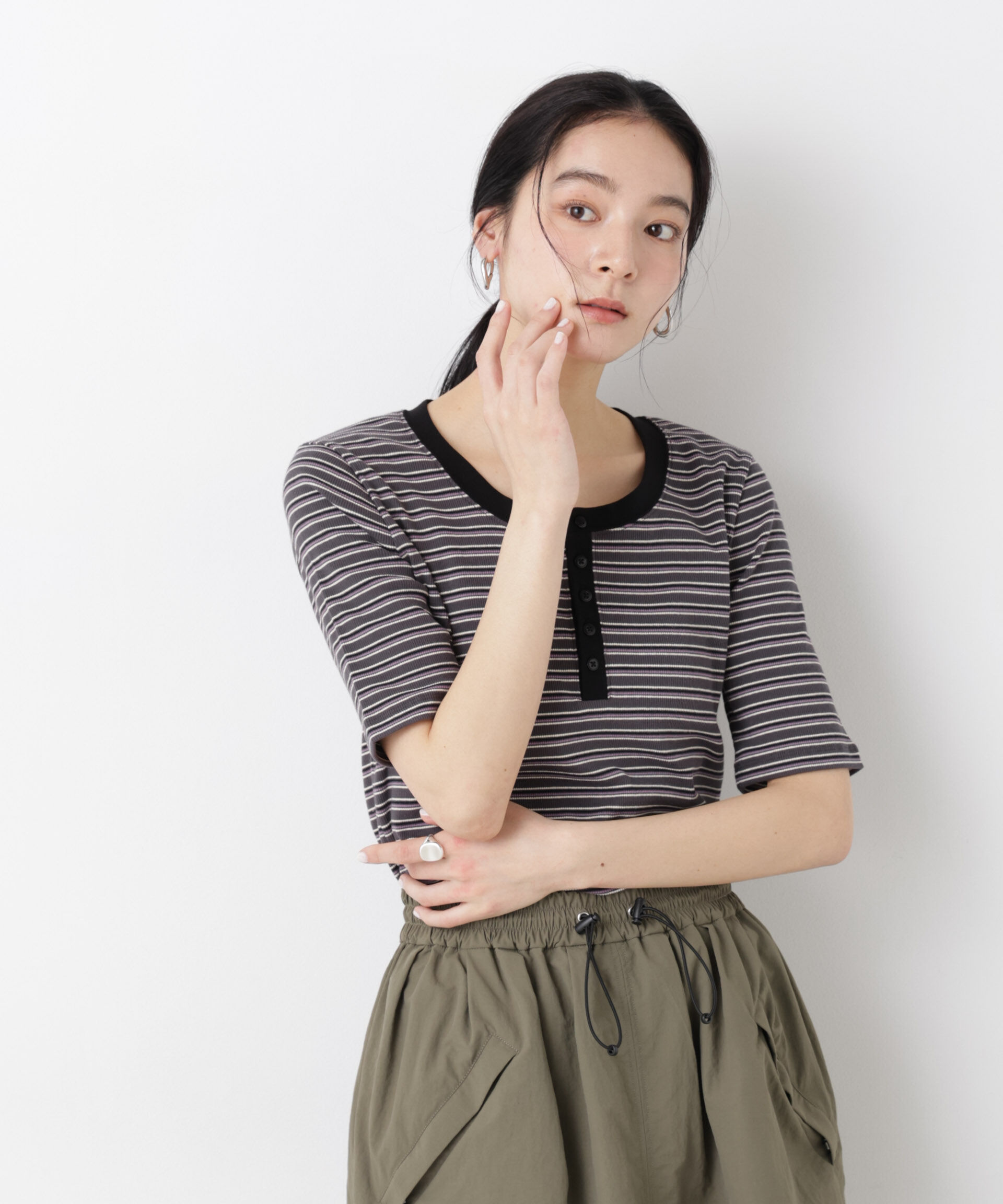 nano･universe「ボーダーテレコヘンリーネックTシャツ」|Tシャツ・カットソー|