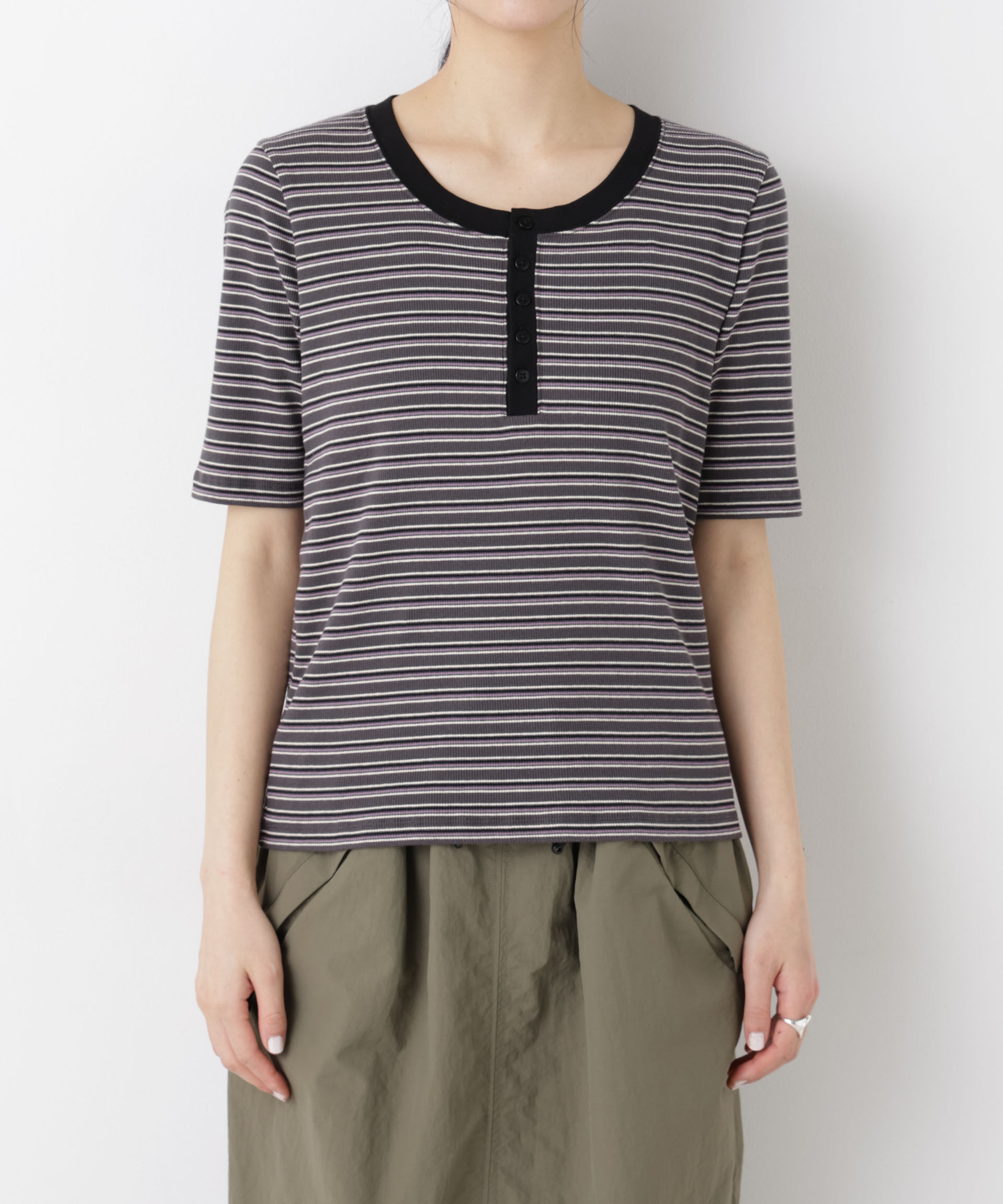 nano･universe「ボーダーテレコヘンリーネックTシャツ」|Tシャツ・カットソー|