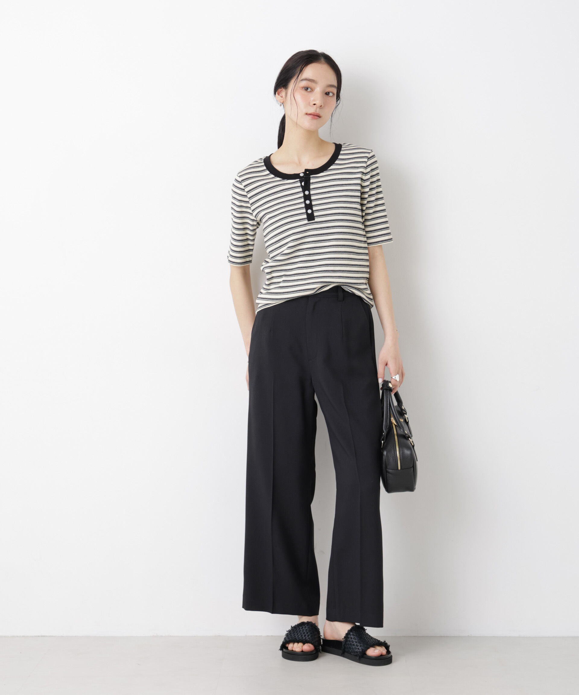 nano･universe「ボーダーテレコヘンリーネックTシャツ」|Tシャツ・カットソー|