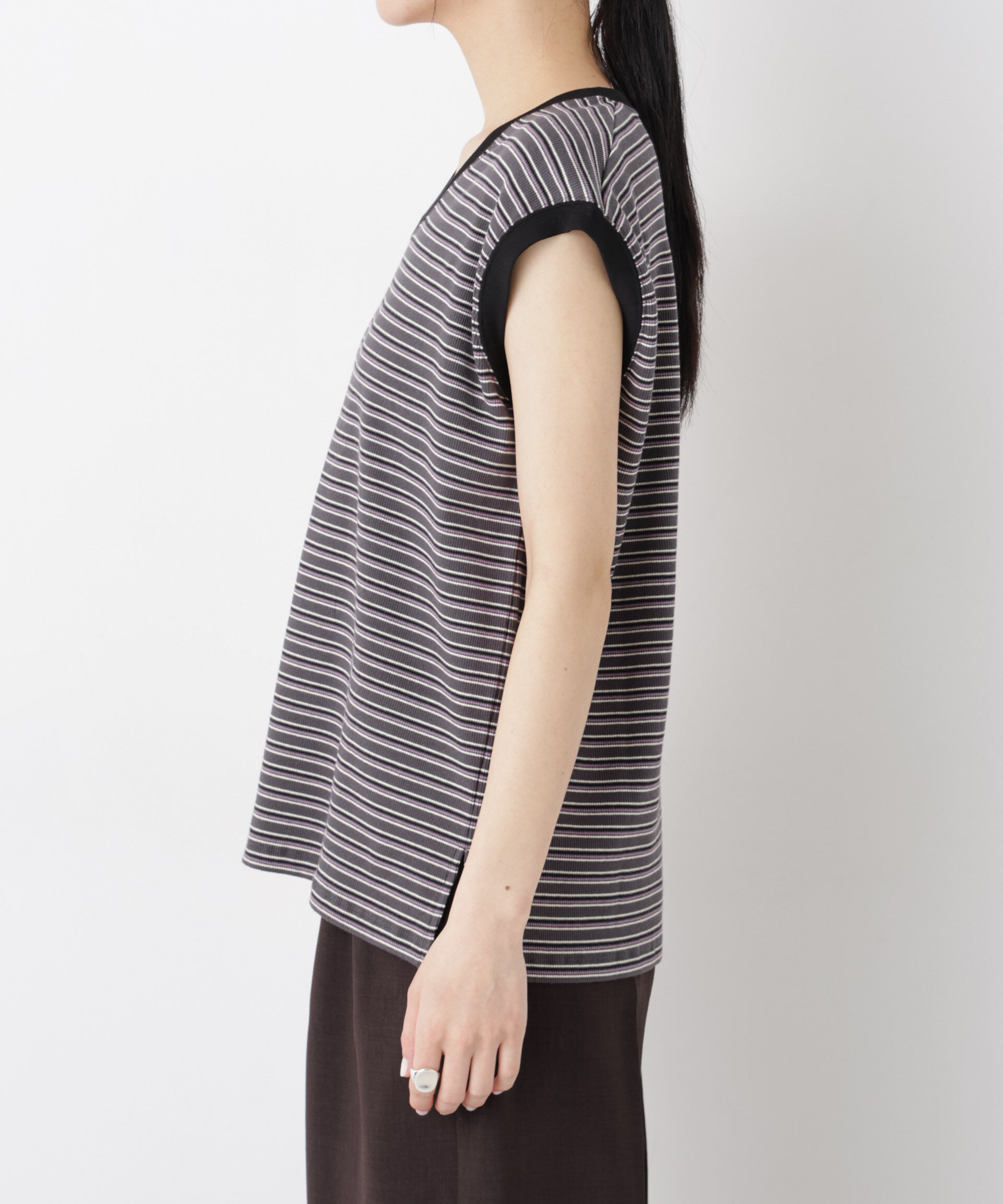 nano･universe「ボーダーテレコワイドノースリーブトップス」|Tシャツ・カットソー|