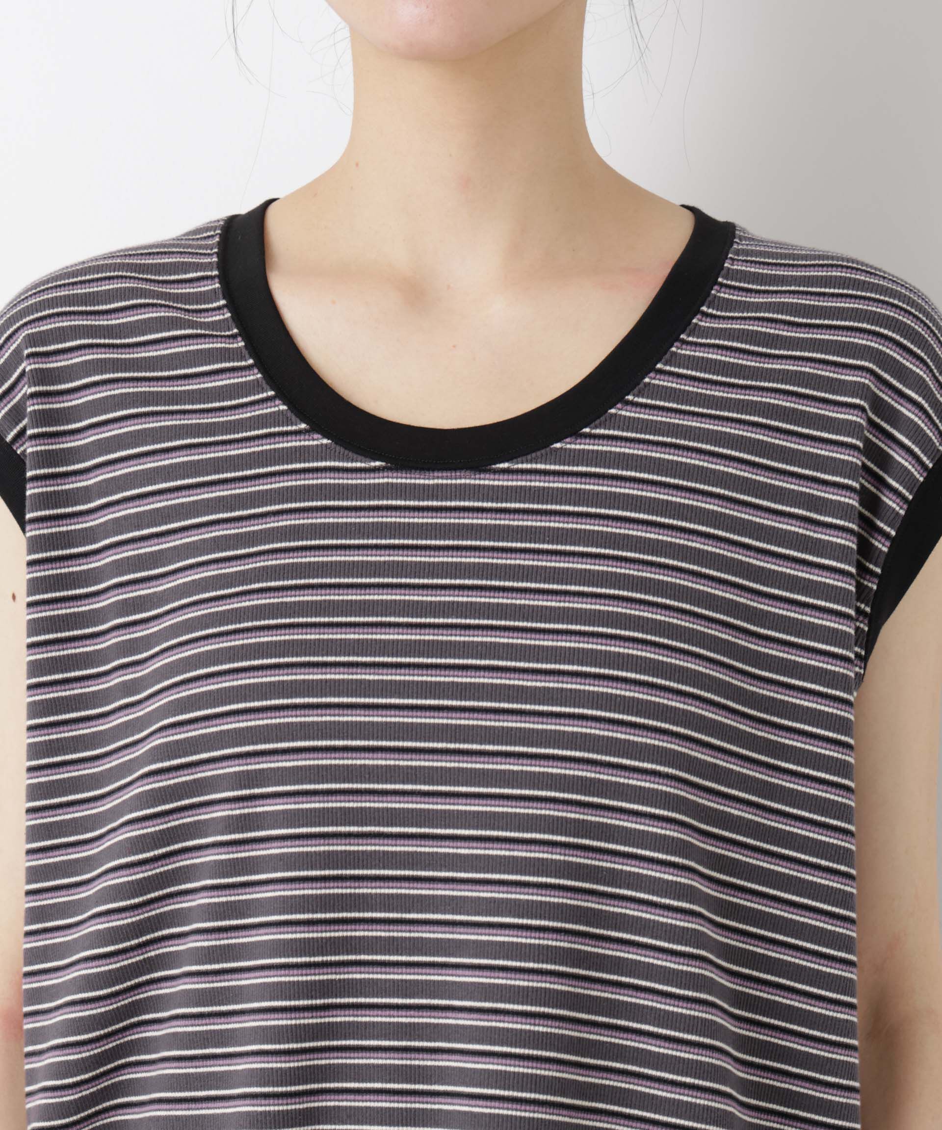 nano･universe「ボーダーテレコワイドノースリーブトップス」|Tシャツ・カットソー|