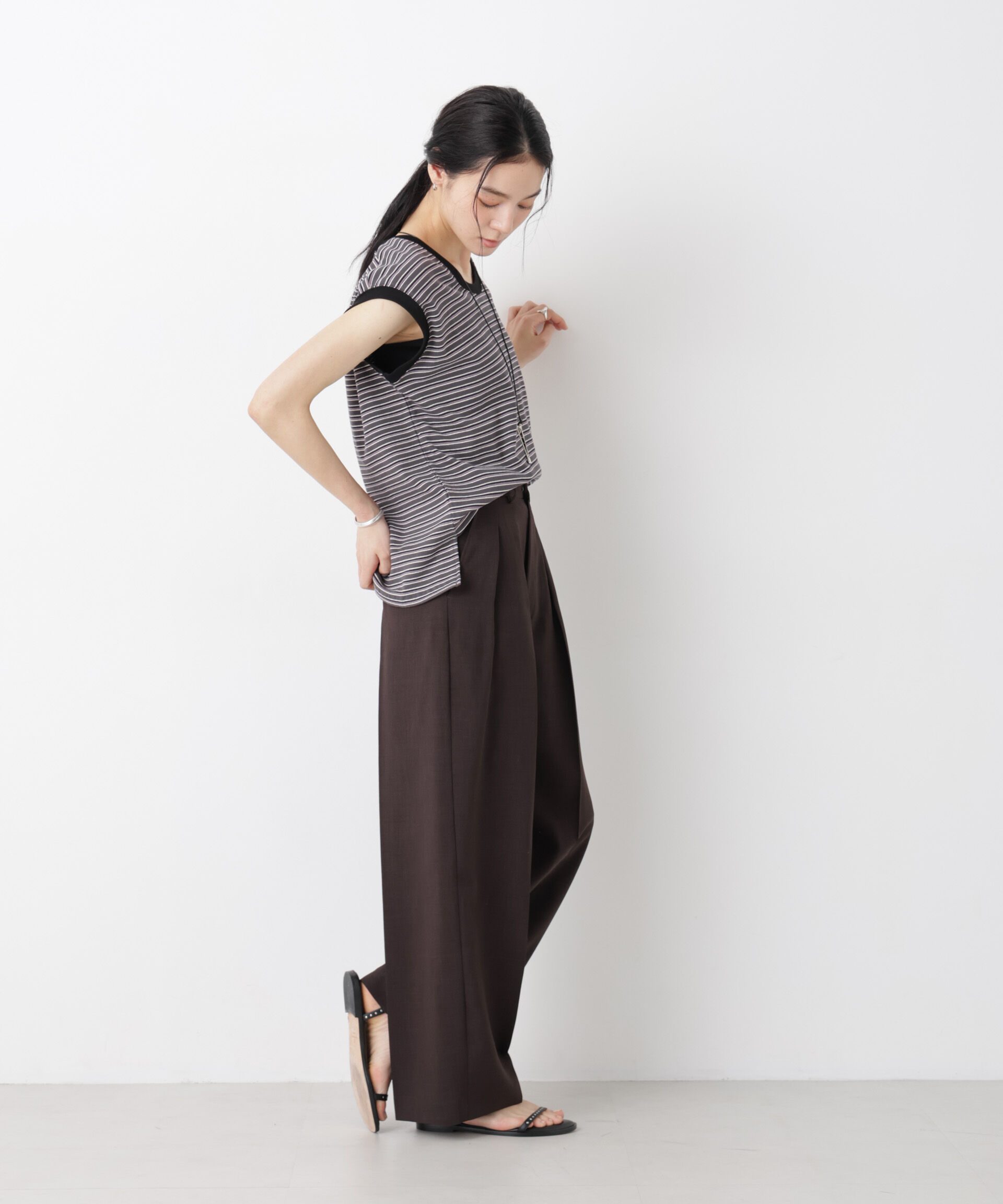 nano･universe「ボーダーテレコワイドノースリーブトップス」|Tシャツ・カットソー|