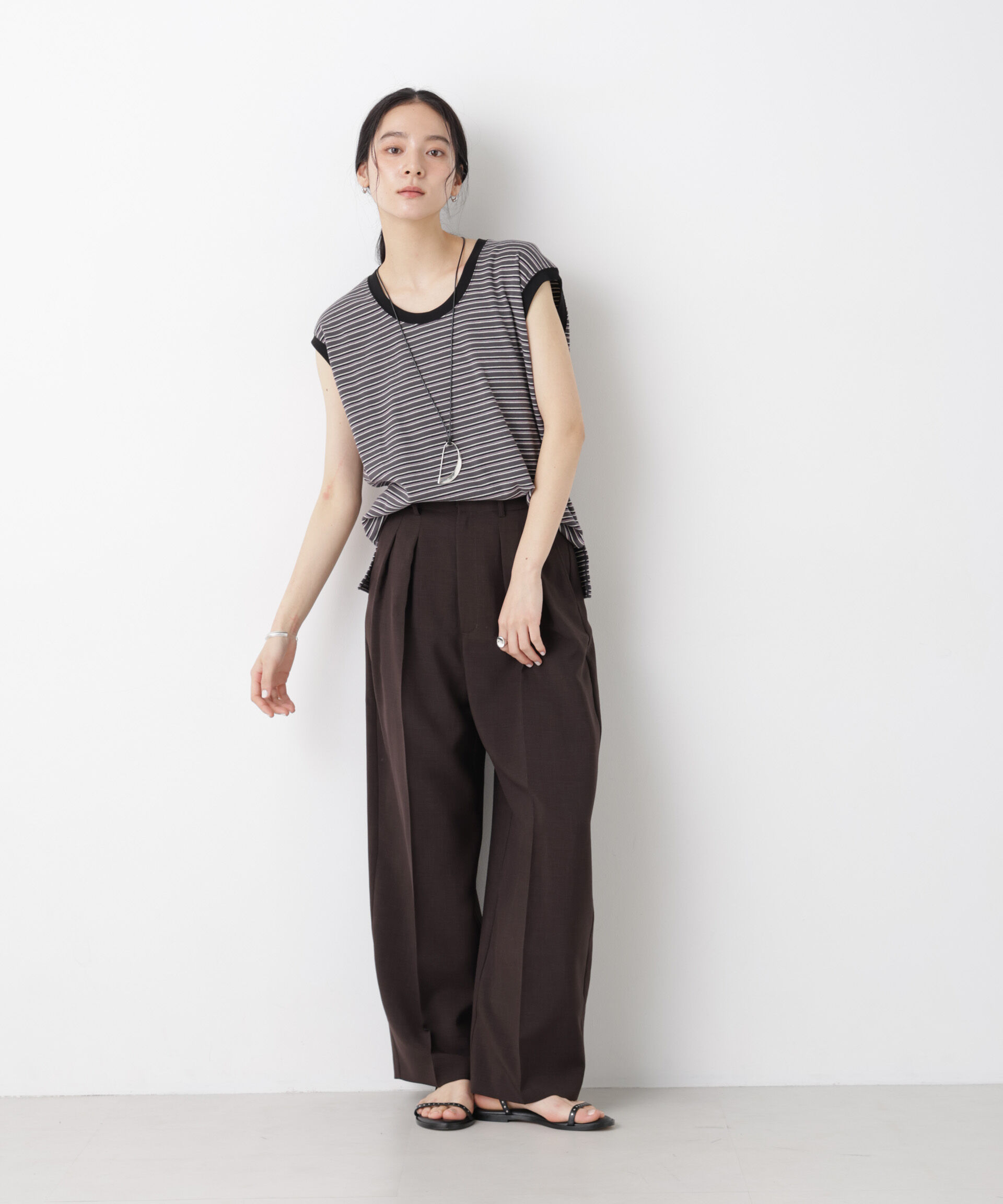 nano･universe「ボーダーテレコワイドノースリーブトップス」|Tシャツ・カットソー|