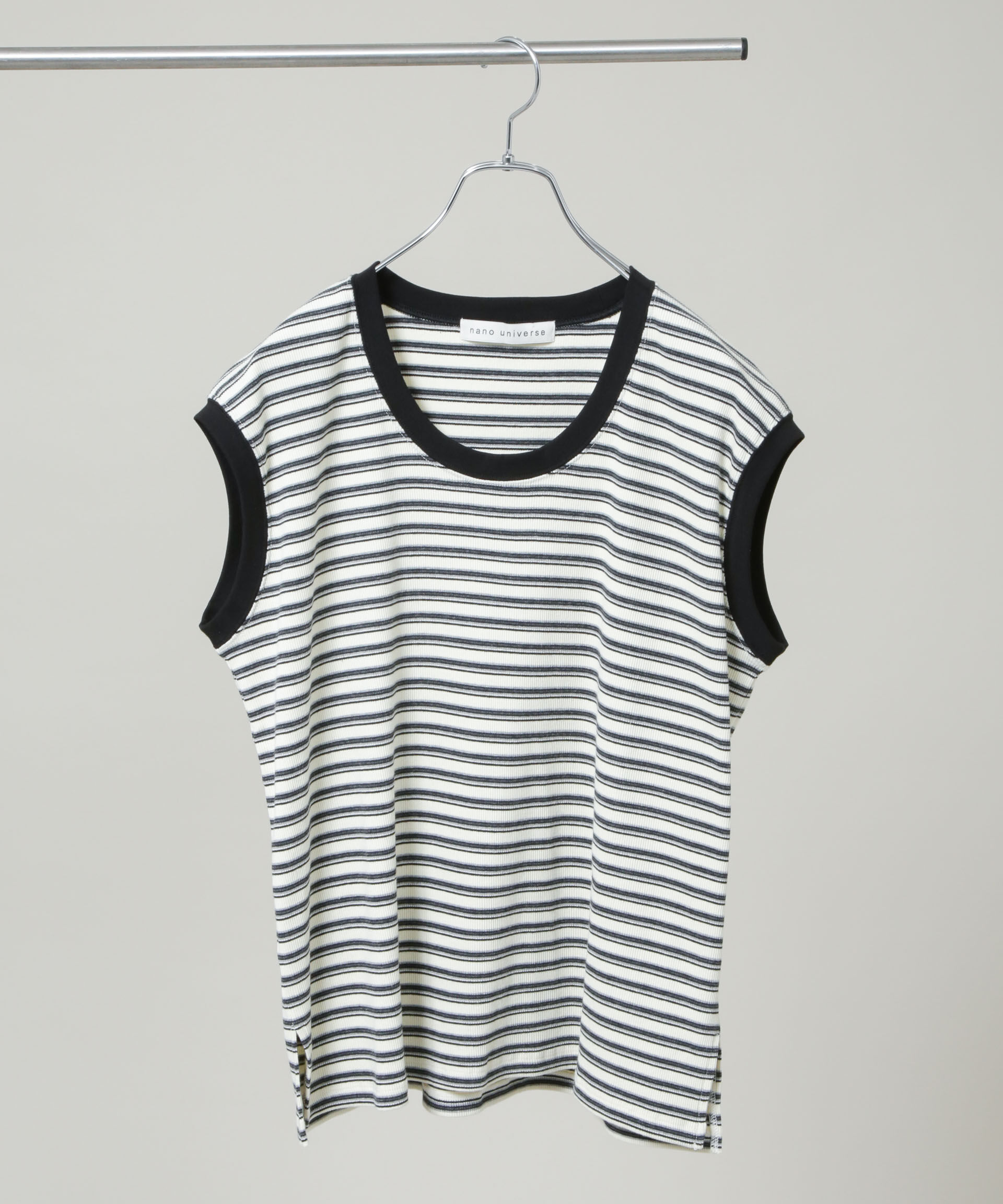 nano･universe「ボーダーテレコワイドノースリーブトップス」|Tシャツ・カットソー|オフホワイト1