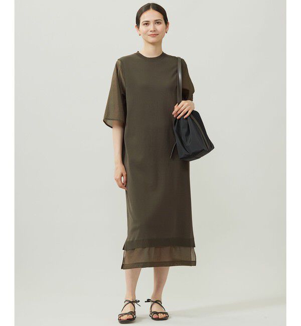 自由区「【洗える】ハイツイストコットンアセテート ワンピース」|ワンピース|ダークカーキ