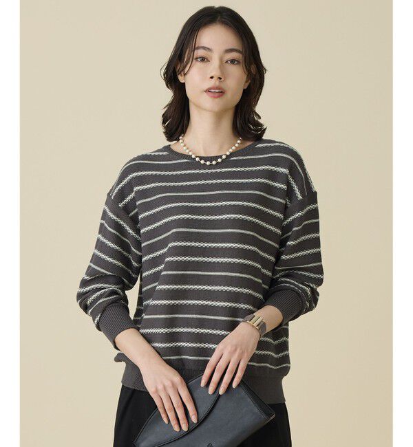 自由区「【ベーシック・着回し抜群】コットンポリミドルゲージボーダー ニット」|ニット・セーター|ｸﾞﾚｰ&times;ｲｴ
