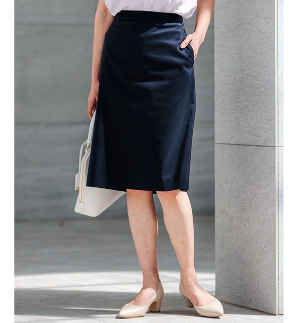 23区「【洗える/セットアップ対応】グロッシーコットンシャンブレー タイトスカート」|スカート|ネイビー系