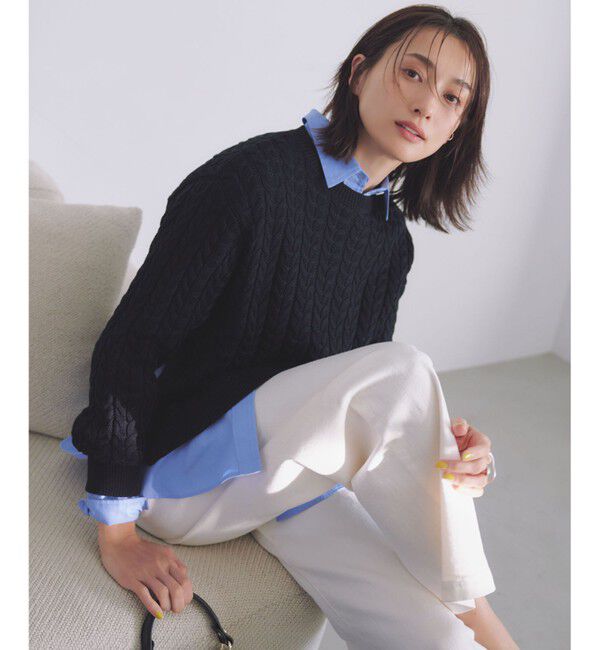 23区「【Oggi3月号掲載/洗える】コットンギマ ケーブル ニット」|ニット・セーター|ネイビー系