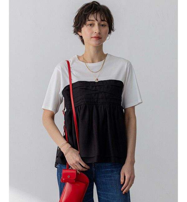 23区「【WEB&一部店舗限定カラーあり】オーガンジービスチェコンビ カットソー」|Tシャツ・カットソー|ブラック系