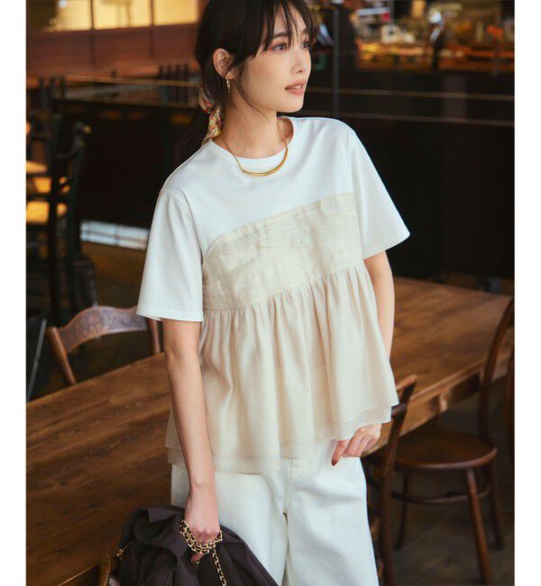 23区「【WEB&一部店舗限定カラーあり】オーガンジービスチェコンビ カットソー」|Tシャツ・カットソー|ベージュ系