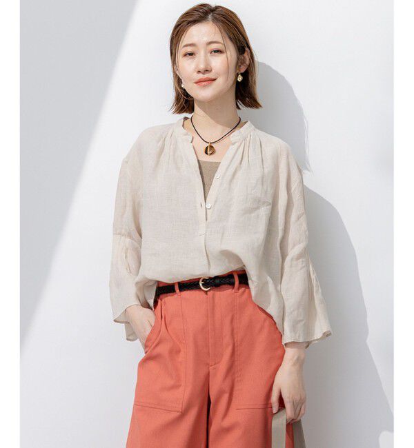 23区「【洗える】LIBECO タックスリーブ シャツ」|シャツ・ブラウス|ベージュ