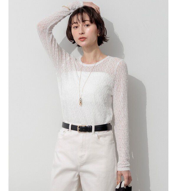 23区「【SLOW/一部店舗限定】リンクルレース シアー カットソー」|Tシャツ・カットソー|ホワイト系