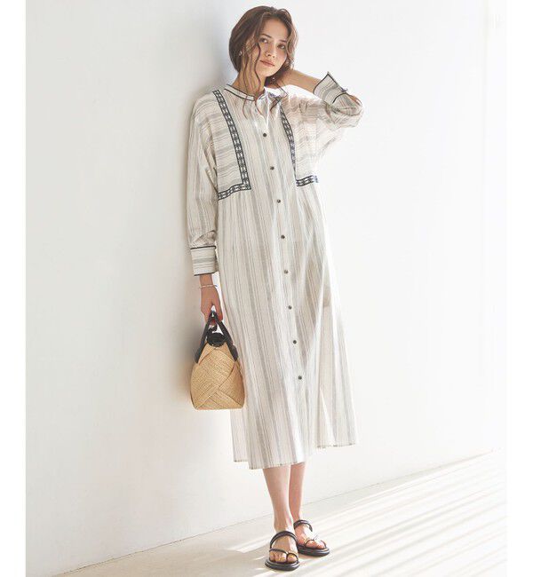 23区「【SLOW/一部店舗限定】ストライプエンブロイダリー ワンピース」|ワンピース|