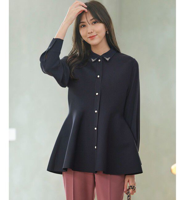 any SiS「【洗える】ペプラムニット ジレ」|ニット・セーター|ネイビー