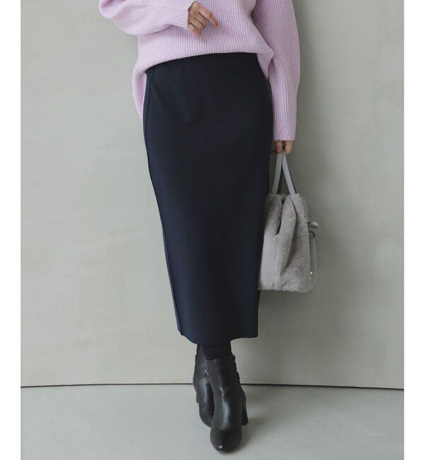 ANY SIS「CICA加工 ニット タイト スカート」|スカート|ネイビー