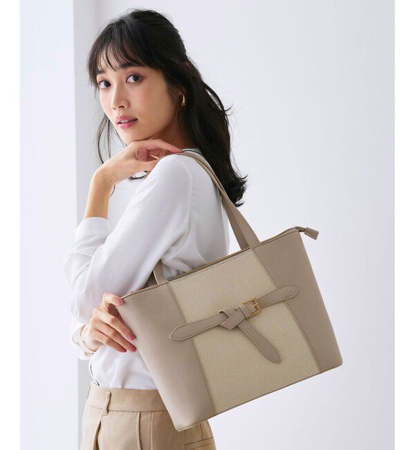 ANY SIS「キャンバスコンビトート バッグ」|トートバッグ|グレージュ