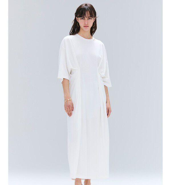 BEIGE,「【洗える】S.BABILA / スリットネックウエストタックワンピース」|ワンピース|Ecru