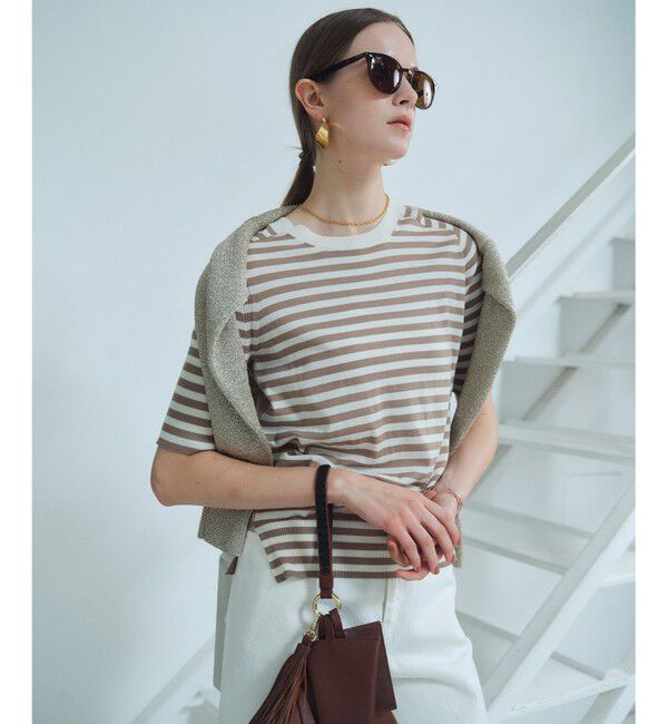 BEIGE,「JULIE / コットンシルク 2WAY半袖ニット」|ニット・セーター|Ecru&times;Taupe