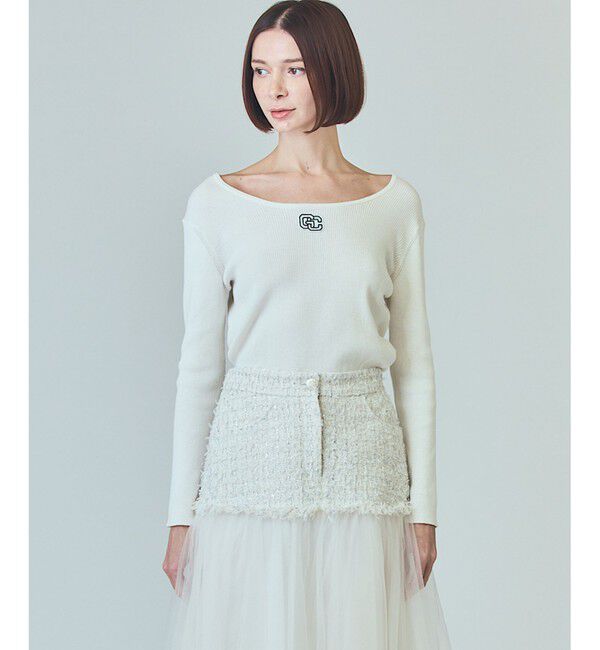  「ロゴ刺繍リブトップ」|ニット・セーター|ホワイト