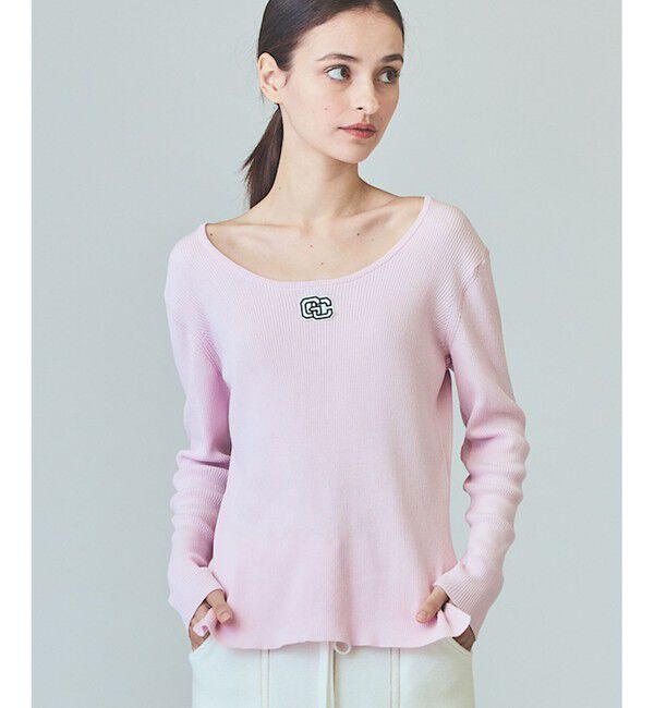  「ロゴ刺繍リブトップ」|ニット・セーター|ピンク