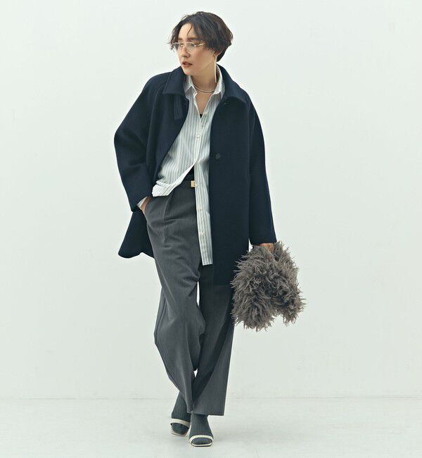 NOLLEY'S sophi「ステンカラー2WAYハーフコート」|ステンカラーコート|ネイビー