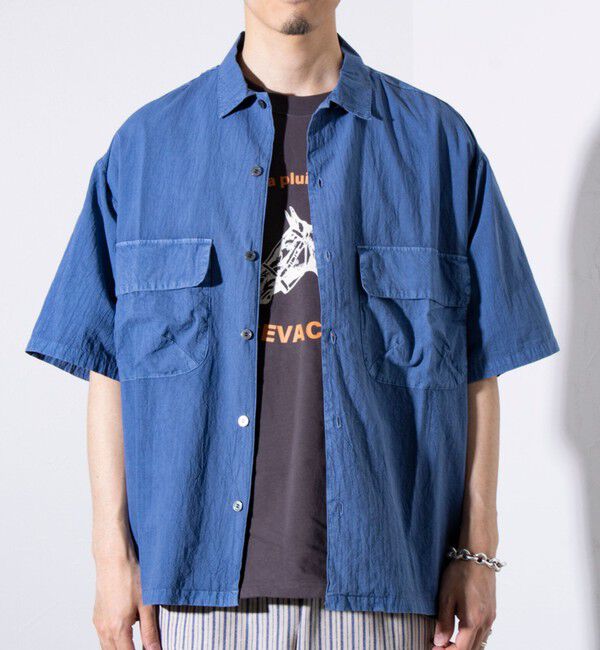 GLOSTER「【GLOSTER/グロスター】コットンピグメントショーツスリーブシャツ オーバーシャツ」|シャツ・ブラウス|