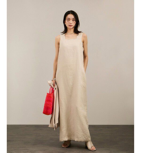 SALON adam et rope'「リネンツイルスクエアーネックジャンパースカート」|ワンピース|