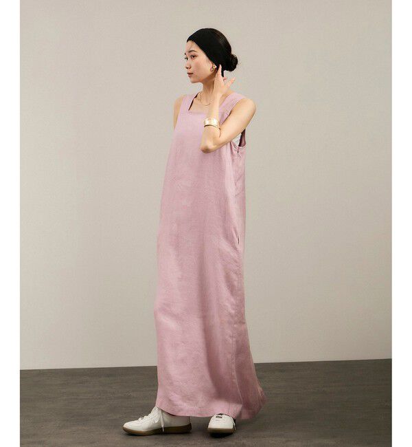 SALON adam et rope'「リネンツイルスクエアーネックジャンパースカート」|ワンピース|