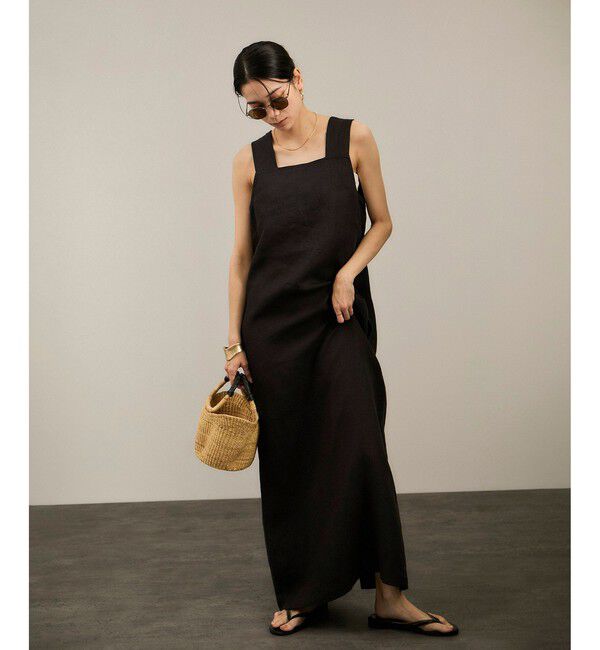SALON adam et rope'「リネンツイルスクエアーネックジャンパースカート」|ワンピース|