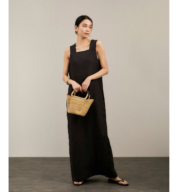 SALON adam et rope'「リネンツイルスクエアーネックジャンパースカート」|ワンピース|