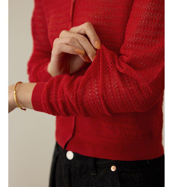 ROPE「透かし編み ニット ポロカーディガン」|カーディガン|