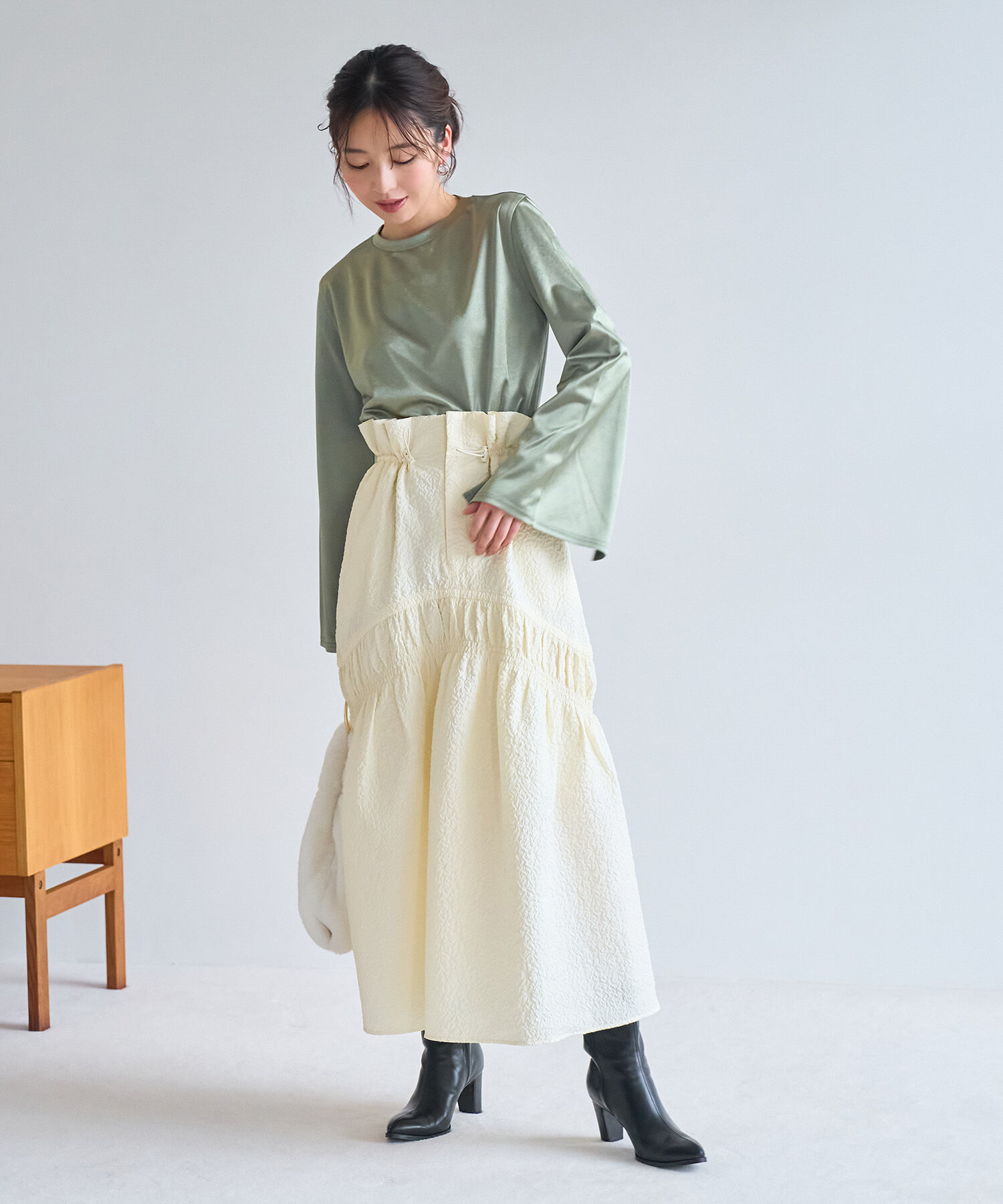 VIS「ぽこぽこドロストジャガードスカート」|スカート|